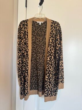 Nine West Camel and Black Leopard-Print Open Cardigan